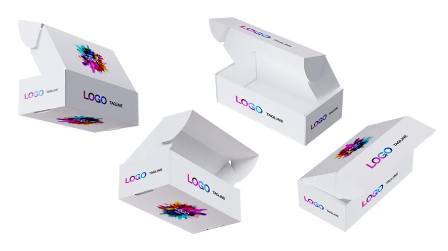 rondom bedrukte postdoos, wit karton full color