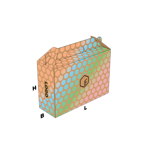 Fefco 427 bruine kofferdoos met rondom kleur bedrukking over de lengte breedte en hoogte | Doosopmaat.nl