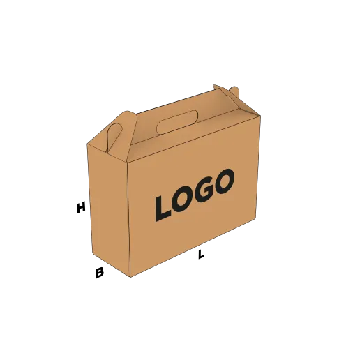 Fefco 427 bruine kofferdoos met zwart/grijs logo bedrukking op een zijde van de doos. | Doosopmaat.nl