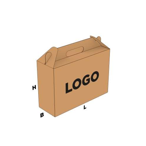 Fefco 427 bruine kofferdoos met zwart/grijs logo bedrukking op een zijde van de doos. | Doosopmaat.nl