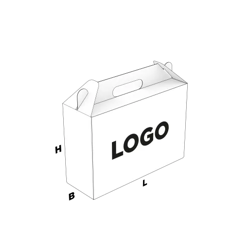 Fefco 217 witte kofferdoos met zwart/grijs logo bedrukking op een zijde van de doos. | Doosopmaat.nl