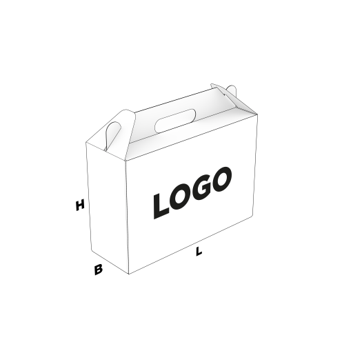 Fefco 217 witte kofferdoos met zwart/grijs logo bedrukking op een zijde van de doos. | Doosopmaat.nl