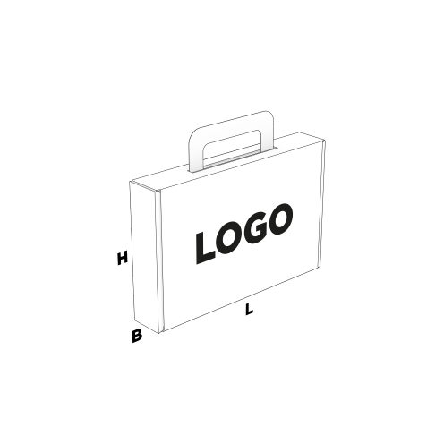 Fefco 427 witte kofferdoos met zwart/grijs logo bedrukking op 1 zijde van de doos. | Doosopmaat.nl